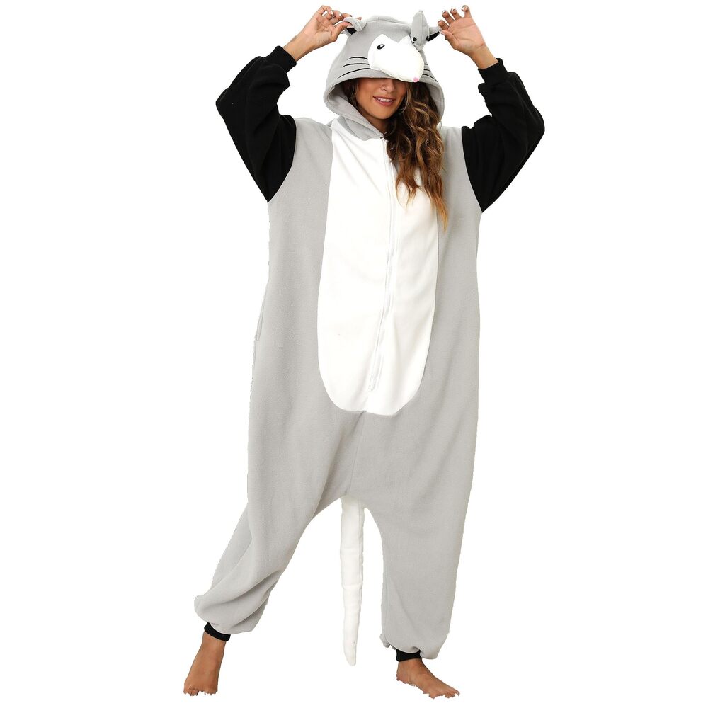 2636 Possum Costume Adult Opossum Onesie Pajamas Halloween Costumes Outfit